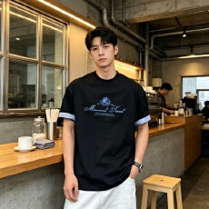 批发夏季美式字母刺绣短袖<b class='q'>男</b>潮流宽松休闲百搭<b class='q'>男</b>女款<b class='q'>T</b><b class='q'>恤</b>情侣半袖圆领