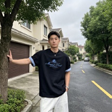 批发夏季美式字母刺绣短袖<b class='q'>男</b>潮流宽松休闲百搭<b class='q'>男</b>女款<b class='q'>T</b><b class='q'>恤</b>情侣半袖圆领