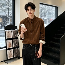 批发秋季设计感假两件长袖<b class='q'>衬衫</b><b class='q'>男</b>宽松垂感百搭<b class='q'>休闲</b>潮流痞帅小众复古<b class='q'>男</b>
