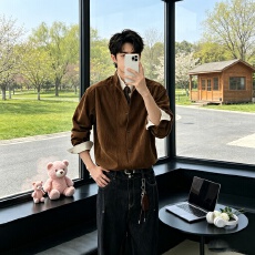 批发秋季设计感假两件长袖<b class='q'>衬衫</b><b class='q'>男</b>宽松垂感百搭<b class='q'>休闲</b>潮流痞帅小众复古<b class='q'>男</b>
