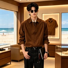 批发秋季设计感假两件长袖<b class='q'>衬衫</b><b class='q'>男</b>宽松垂感百搭<b class='q'>休闲</b>潮流痞帅小众复古<b class='q'>男</b>