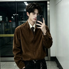 批发秋季设计感假两件长袖<b class='q'>衬衫</b><b class='q'>男</b>宽松垂感百搭<b class='q'>休闲</b>潮流痞帅小众复古<b class='q'>男</b>
