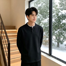 批发2026年<b class='q'>春</b>季新款宽松亨利长袖T恤美式复古假两件卫衣男