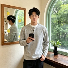 批发2026年<b class='q'>春</b>季新款宽松亨利长袖T恤美式复古假两件卫衣男
