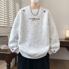 秋季新款十字架刺绣卫衣男做旧扎染肌理感上衣宽松