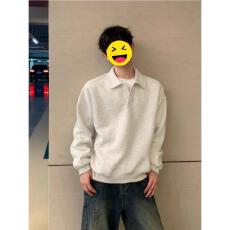 批发休闲Polo领卫衣男春<b class='q'>秋</b>季宽松百搭翻领套头衫韩系简约重磅上衣