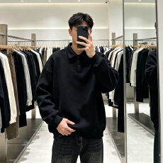 休闲Polo领卫衣男春秋季宽松百搭翻领套头衫韩系简约重磅上衣
