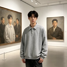 休闲Polo领卫衣男春秋季宽松百搭翻领套头衫韩系简约重磅上衣