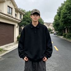 批发休闲Polo领卫衣男春秋季宽松百搭翻领<b class='q'>套头衫</b>韩系简约重磅上衣
