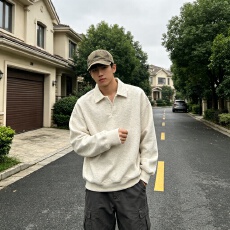 批发休闲Polo领卫衣男春秋季宽松百搭翻领<b class='q'>套头衫</b>韩系简约重磅上衣