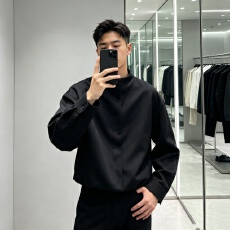 批发极简老钱风咖色暗门襟圆领<b class='q'>外套</b>男美式复古哈灵顿短款飞行夹克上衣