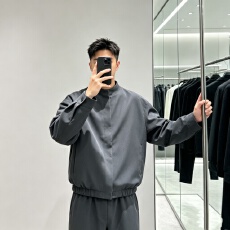 批发极简老钱风咖色暗门襟圆领<b class='q'>外套</b>男美式复古哈灵顿短款飞行夹克上衣