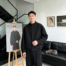 批发极简老钱风咖色暗门襟圆领<b class='q'>外套</b>男美式复古哈灵顿短款飞行夹克上衣