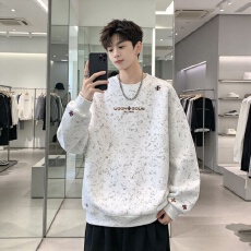 批发<b class='q'>秋</b>季新款十字架刺绣卫衣男做旧扎染肌理感上衣宽松