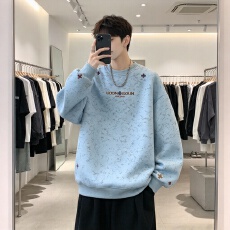 批发<b class='q'>秋</b>季新款十字架刺绣卫衣男做旧扎染肌理感上衣宽松