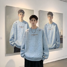 批发<b class='q'>秋</b>季新款十字架刺绣卫衣男做旧扎染肌理感上衣宽松
