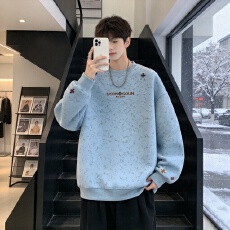 批发<b class='q'>秋</b>季新款十字架刺绣卫衣男做旧扎染肌理感上衣宽松