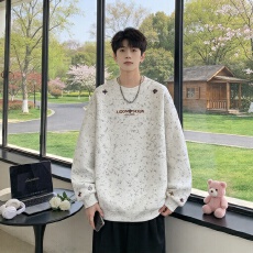 批发<b class='q'>秋</b>季新款十字架刺绣卫衣男做旧扎染肌理感上衣宽松