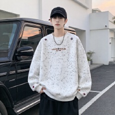 批发<b class='q'>秋</b>季新款十字架刺绣卫衣男做旧扎染肌理感上衣宽松