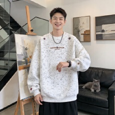 批发<b class='q'>秋</b>季新款十字架刺绣卫衣男做旧扎染肌理感上衣宽松