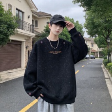 批发<b class='q'>秋</b>季新款十字架刺绣卫衣男做旧扎染肌理感上衣宽松