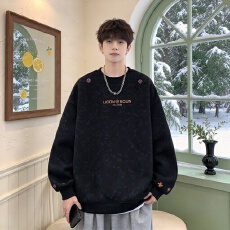 批发<b class='q'>秋</b>季新款十字架刺绣卫衣男做旧扎染肌理感上衣宽松