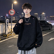 批发<b class='q'>秋</b>季新款十字架刺绣卫衣男做旧扎染肌理感上衣宽松