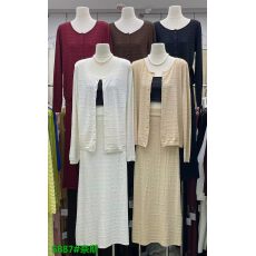 批发欧洲站女装<b class='q'>新款</b>条纹纽扣针织圆领长袖针织上衣<b class='q'>半身裙</b>俩件套套装