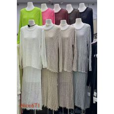批发欧洲站秋季女装格子镂空上衣＋<b class='q'>半身裙</b>俩件套套装