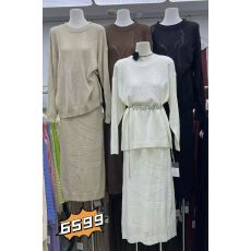 批发欧洲站均码秋季女装韩版圆领<b class='q'>条纹</b>镂空针织上衣<b class='q'>半身裙</b>俩件套套装