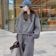 批发春秋季卫衣运动套装女宽松显瘦港风学生洋气减龄跑步服纯色两件套