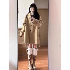 批发卡其色呢子大衣女秋冬2026新款毛呢外套高级感小个子短款韩系气质