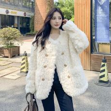 批发小香风刷花<b class='q'>兔毛</b>外套女2026冬季新款小个子宽松加棉毛毛上衣棉服