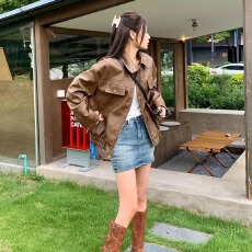 批发美式复古棕色<b class='q'>皮衣</b>外套女2026秋季新款小个子高级感pu皮机车夹克女
