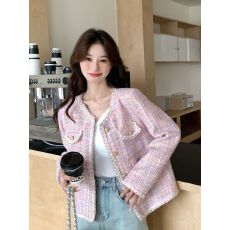 批发粉色小香风外套春秋女2026新款韩系甜美名媛风减龄粗花呢<b class='q'>短</b>款上衣