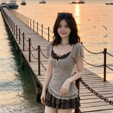 批发小个子法式复古蕾丝吊带T恤女两件套<b class='q'>夏</b>季新款高腰显瘦半身裙套装