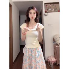 批发初梦POKEMENG 昭和doll感大娃娃领蝴蝶结少女感日系风短款T恤百搭
