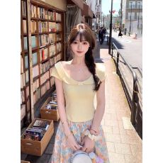 批发2026法式气质蝴蝶结娃娃领短袖T恤女<b class='q'>夏</b>季新款高腰碎花半身裙套装