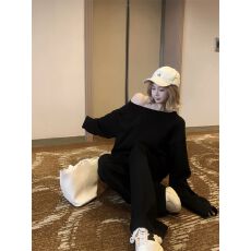 批发2026春季<b class='q'>新款</b>韩版时尚辣妹露肩斜领卫衣高腰抽绳阔腿微喇<b class='q'>裤</b>套<b class='q'>装</b>女