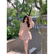 批发法式温柔露肩长袖收腰<b class='q'>雪纺</b>衬衫女秋季甜美套装休闲直筒短裤两件套