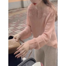 批发温柔风立体<b class='q'>花朵</b>长袖毛衣女2026年秋季新款显瘦圆领打底衫针织上衣