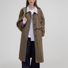 批发复古vintage立领纸感水洗廓形长款<b class='q'>秋</b>风衣外套女