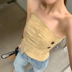 批发不规则设计2025夏季新款紫色抹胸时尚高级感名媛风气质显瘦抹胸