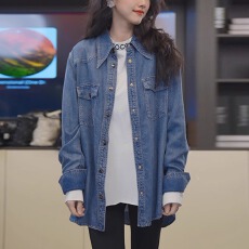 批发经典百搭设计师高级感蓝色水洗复古做旧牛仔街头潮搭上衣