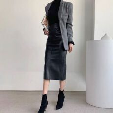 批发2025秋冬pu裙高腰包臀一步裙复古中长款后开叉气质半身裙女