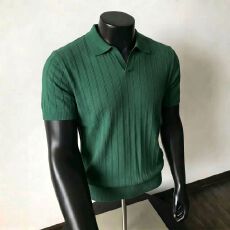 批发老钱风针织纯色V领<b class='q'>POLO</b><b class='q'>衫</b><b class='q'>男</b>M-3XL #  P32