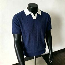 批发老钱风潮<b class='q'>男</b><b class='q'>Polo</b><b class='q'>衫</b>V翻领针织M-3XL #  P34