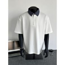 批发（ 260克 华棉 ） 半拉链格子拼接T恤 M-3XL （支持开票）