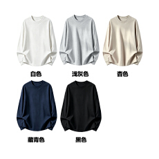批发 S-2XL （280克长袖巴黎棉85%棉15%聚脂纤维）圆领长袖T恤