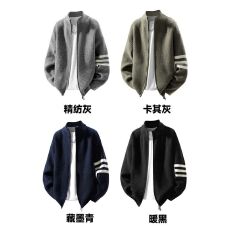 实拍!高级轻熟老钱风立领拉链慵懒风条纹针织衫 M-3XL P49